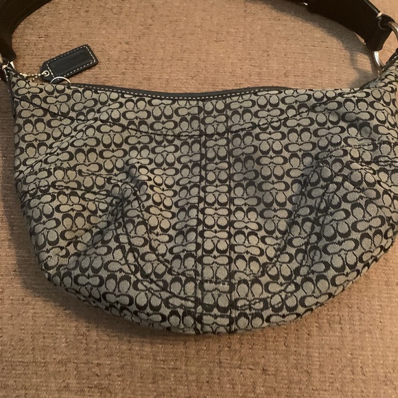 Coach Grey Signature Canvas Black Leather Hobo bag vintage original vintage - Picture 2 of 9